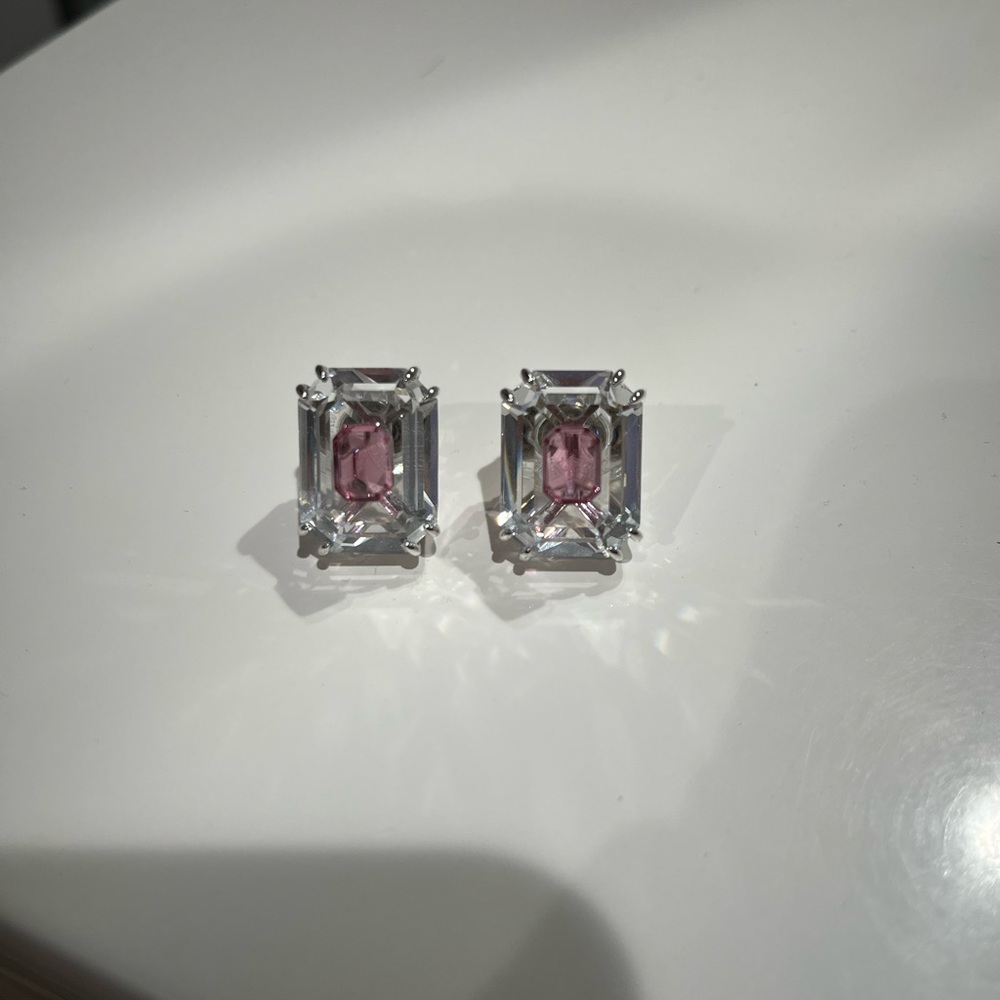 Swarovski Jewelry Elegant Pink and Silver Stud Earrings